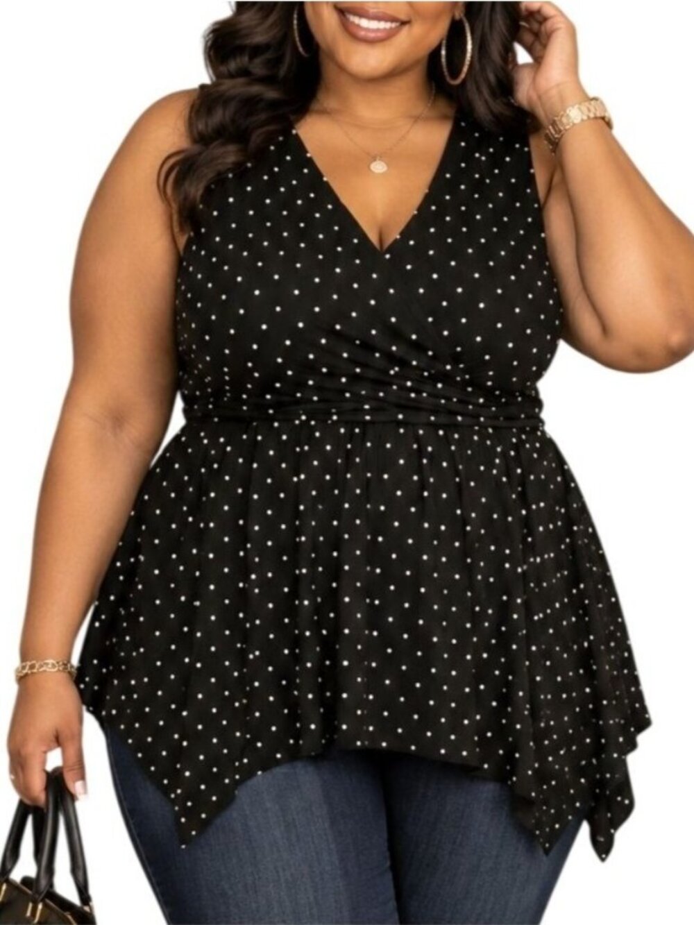 Torrid Plus Size 2 (18/20) Top Black Sleeveless Polka Dot Wrap Flowy Fit